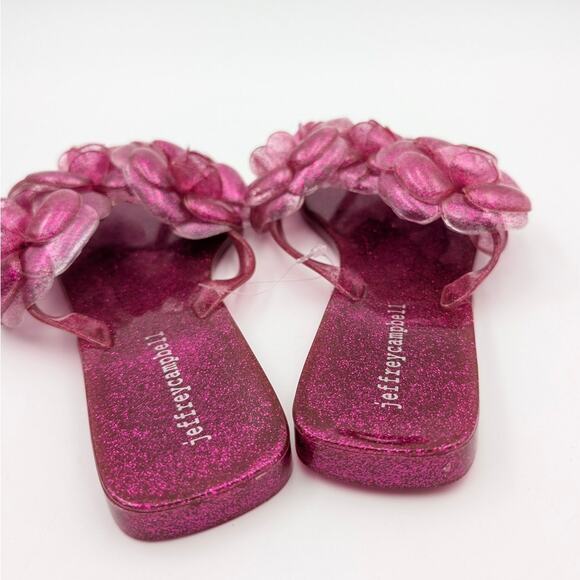 Jeffrey Campbell Fleuris Jelly Flip Flop Thong Sandal Pink Glitter Size US7 EU38 - Picture 5 of 11